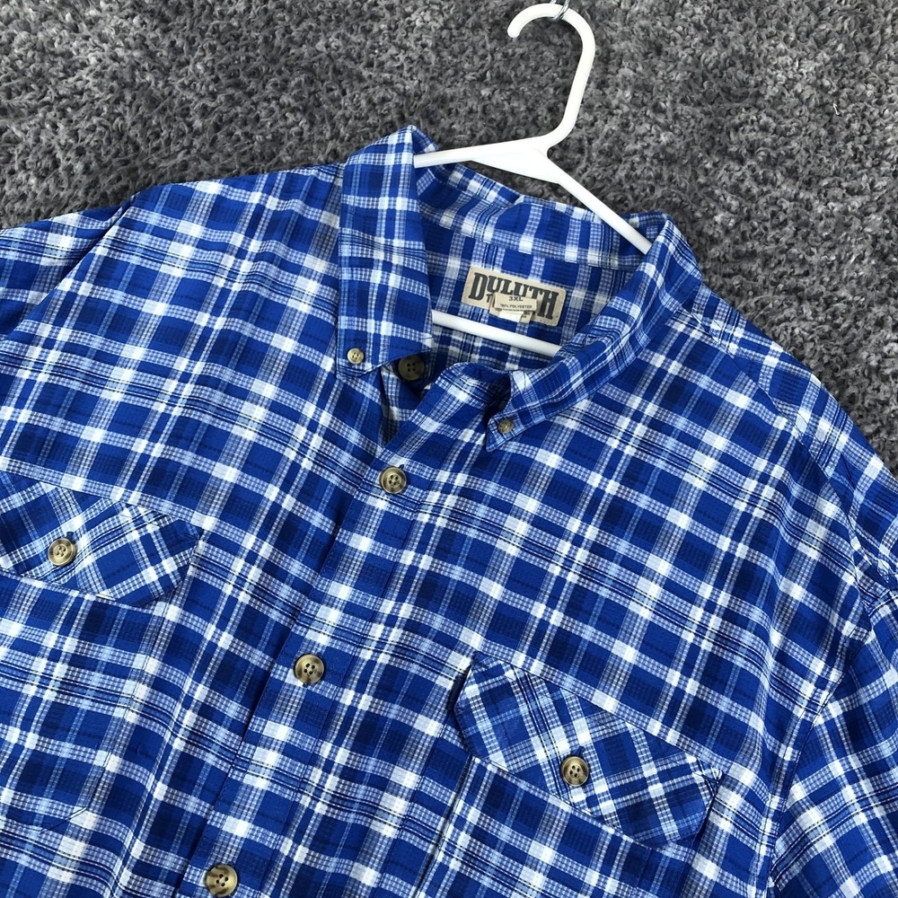 Duluth Trading Co Royal Blue and White Plaid Button-Down Shirt